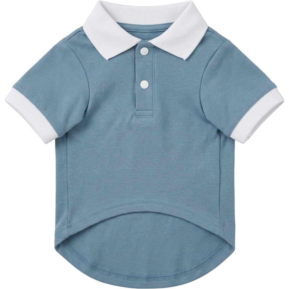 Bekzu Cotton Jersey Pet Polo Small Dusty Blue White - Product view