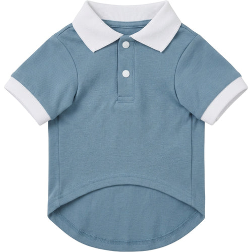 Bekzu Cotton Jersey Pet Polo Small Dusty Blue White - Product view