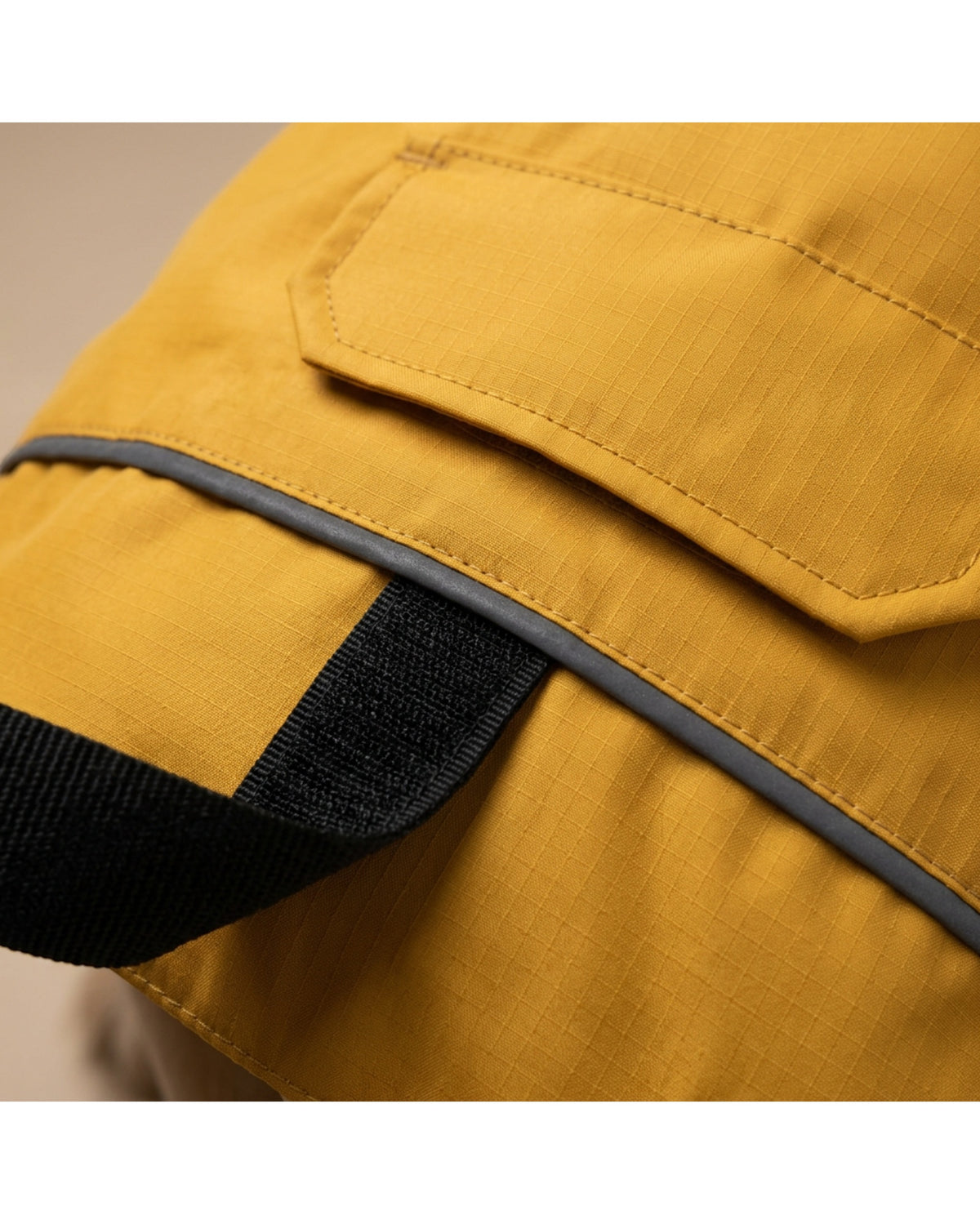 Bekzu Hoodless Pet Raincoat Large Mustard Charcoal Trim - Detail view