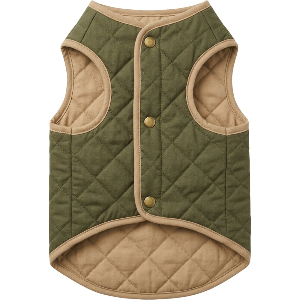 Bekzu Reversible Quilted Pet Vest Medium Olive Tan - Product view